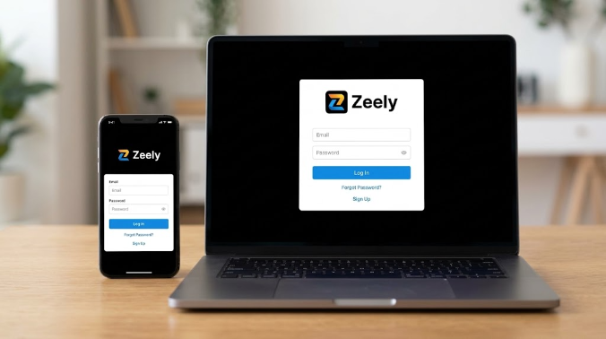 Zeely Login guide showing a user securely accessing their Zeely account through a modern web login screen