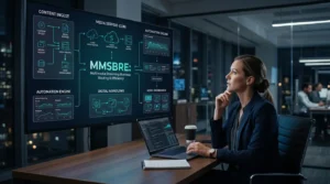 MMSBRE meaning showing digital workflows, business automation, multimedia streaming, data systems, and modern technology